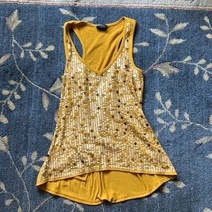 Rue21 | Mustard | Sequin | racerback | high-low tank-top